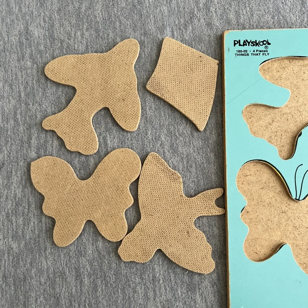 PLAYSKOOL Wooden Puzzle Tray Things That Fly Vintage USA Children Toy 80s Retro